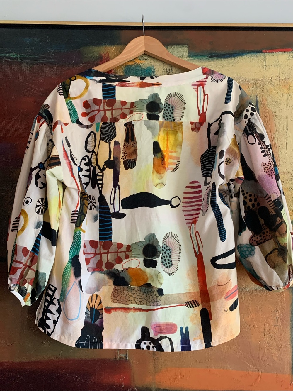 Rachel Comey “Whisk” Abstract Silk/Cotton Watercolour Blouse, Sz M-L - Picture 4 of 13